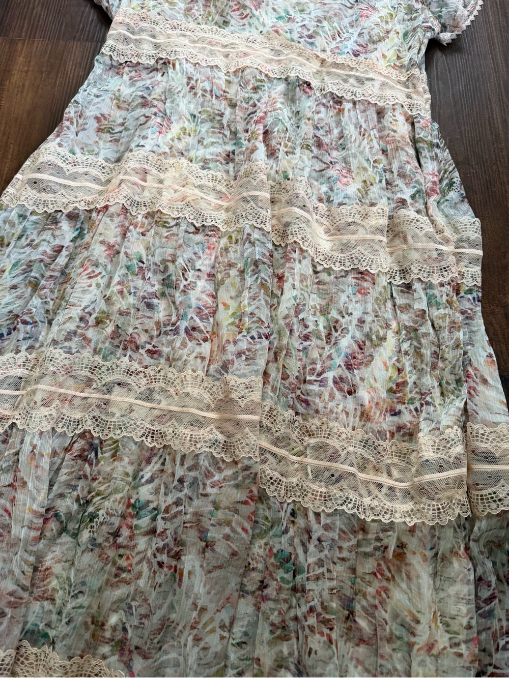 Floral Tiered Lace Maxi Dress Flowy Fairy Boho Wedding Guest Soft Surroundings - Picture 4 of 16